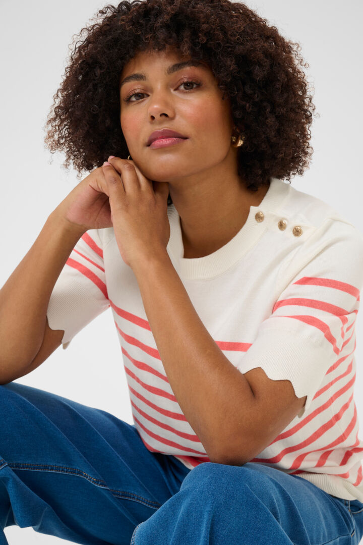 CRVillea Striped Knit Blouse CREAM