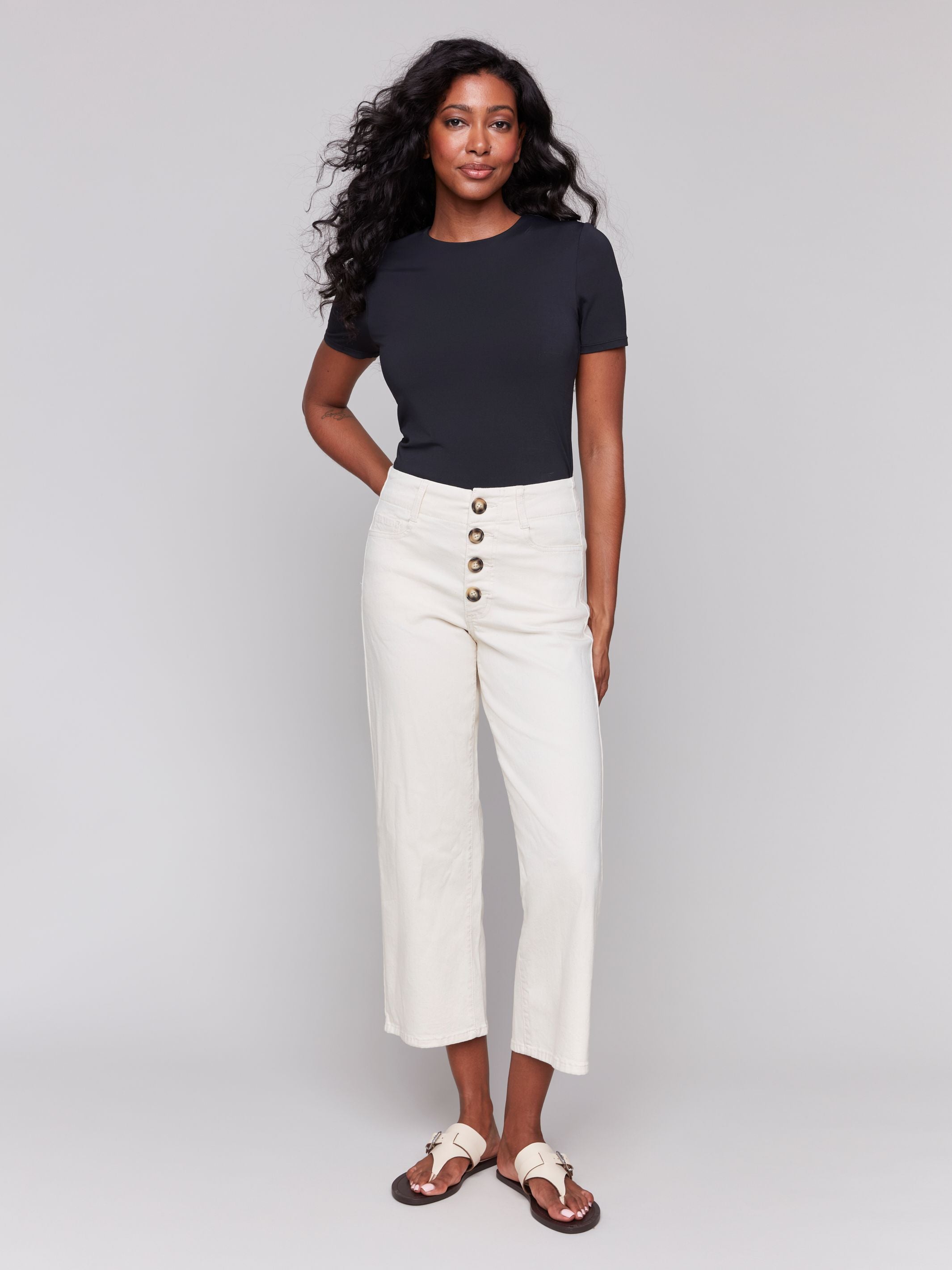 Natural Flex Front Button Fly Straight Crop Leg Pant CHARLIE B