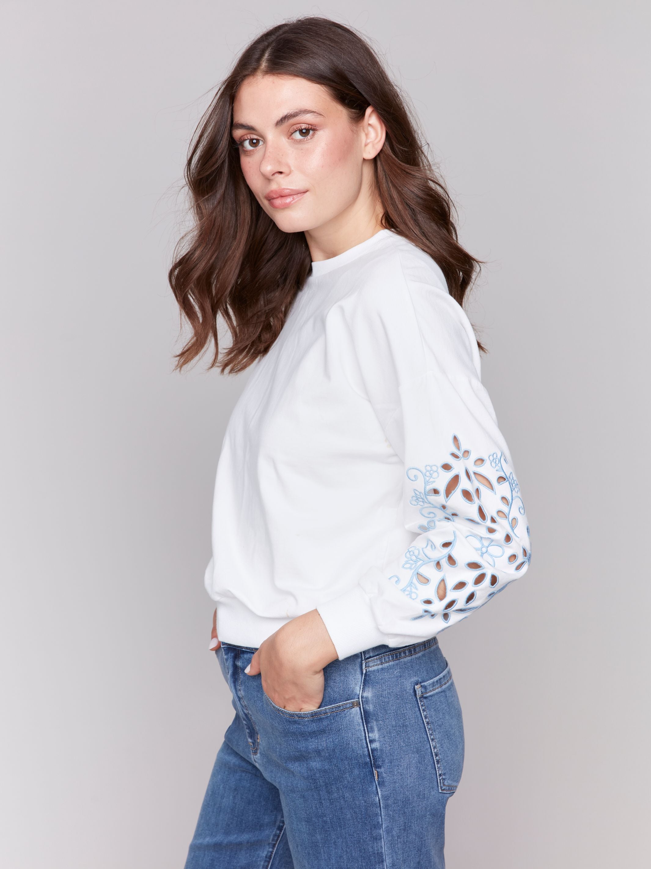 Sweatshirt With Embroidery Sleeves