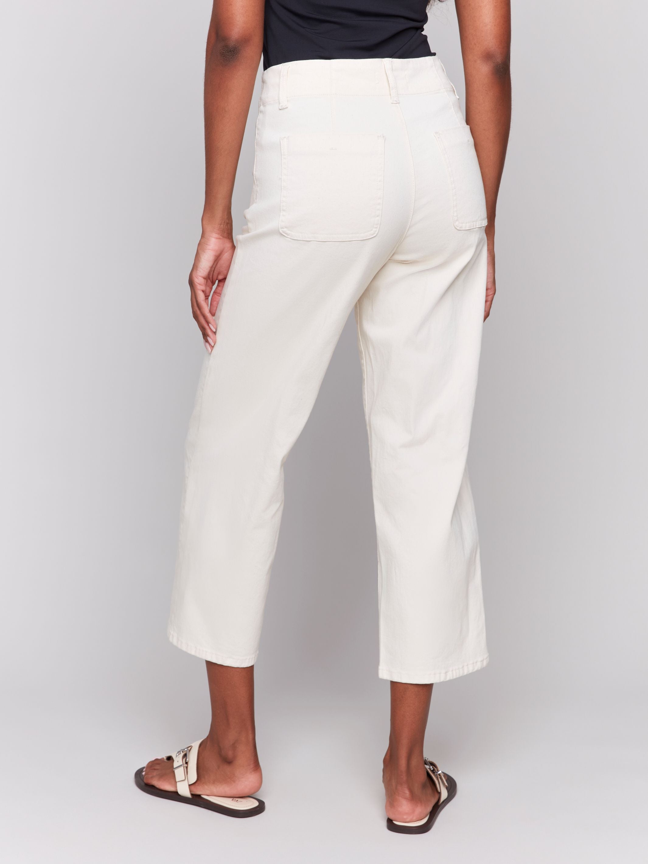 Natural Flex Front Button Fly Straight Crop Leg Pant CHARLIE B