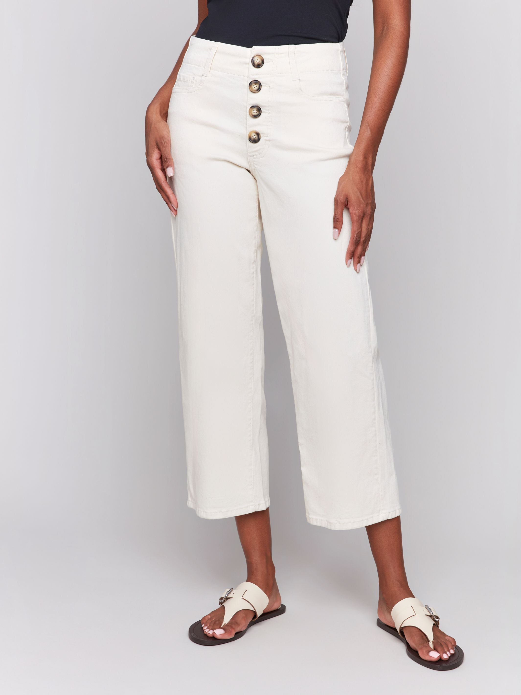 Natural Flex Front Button Fly Straight Crop Leg Pant CHARLIE B